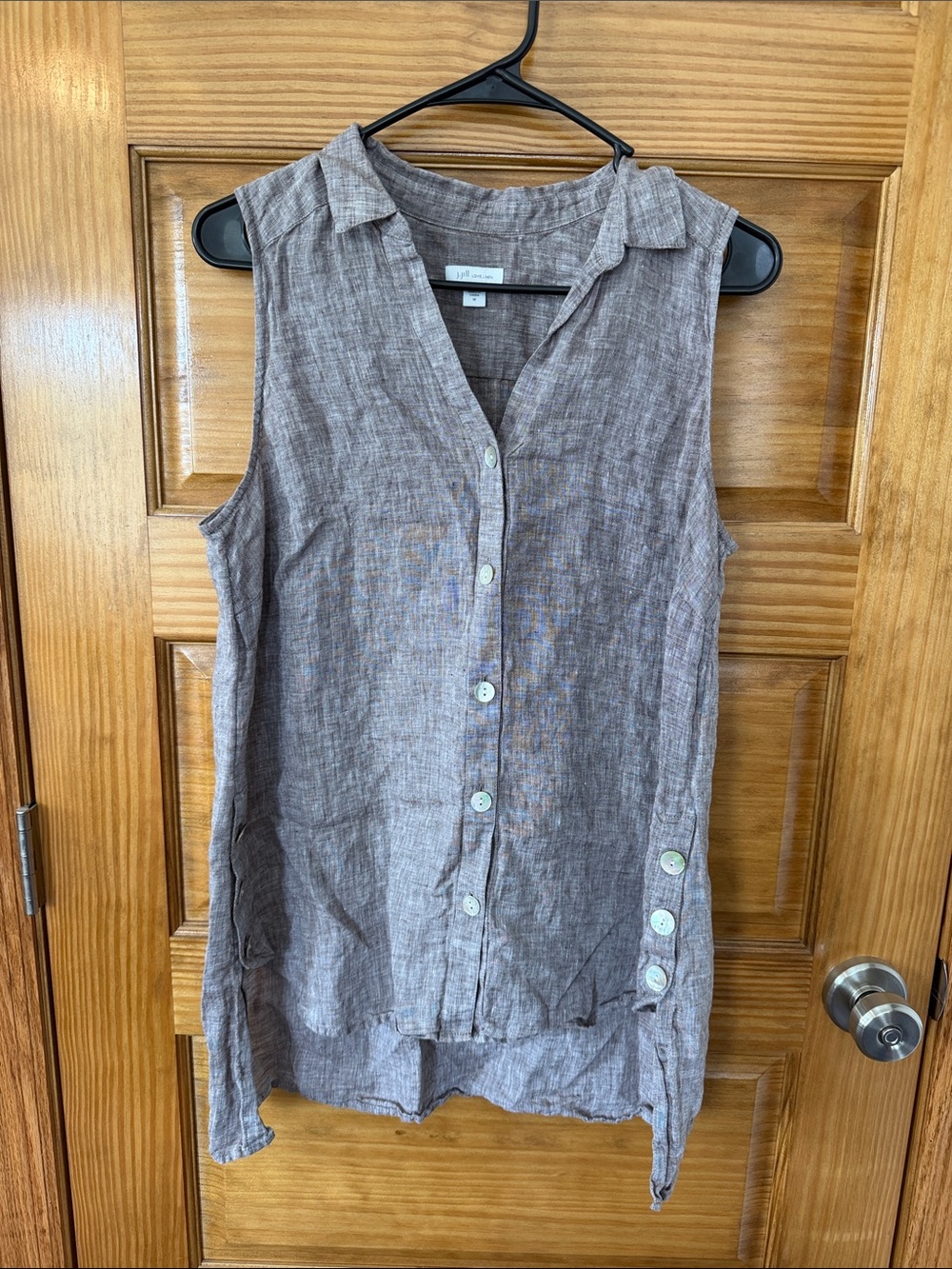 J. Jill 100% Linen Brown Button-Front Sleeveless Tunic - Size M